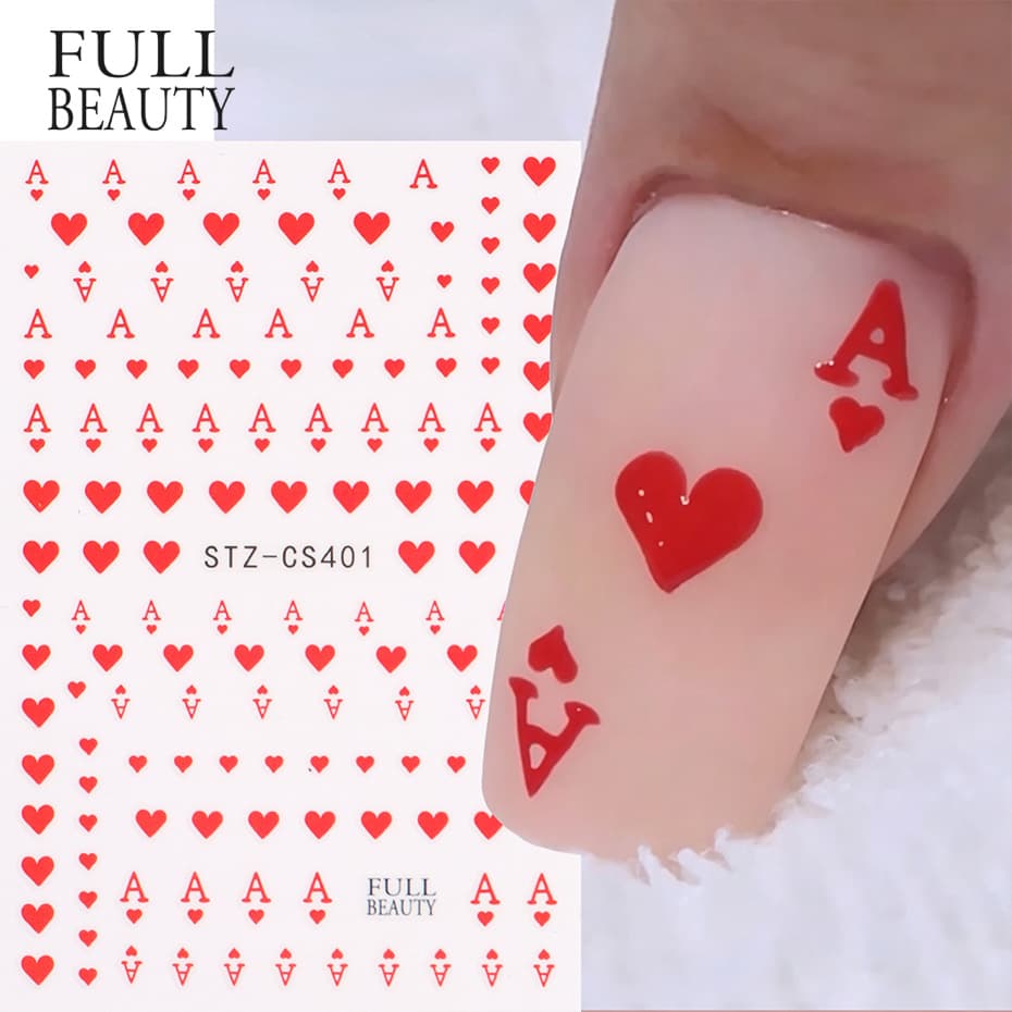 Cross-border new nail art stickers ins red heart playing cards A Valentine's Day poker heart adhesive nail stickers