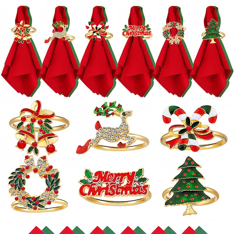 Cross-border Western restaurant colorful Christmas napkin rings, rhinestone-embedded napkin holders, napkin rings, wholesale from a reliable manufacturer