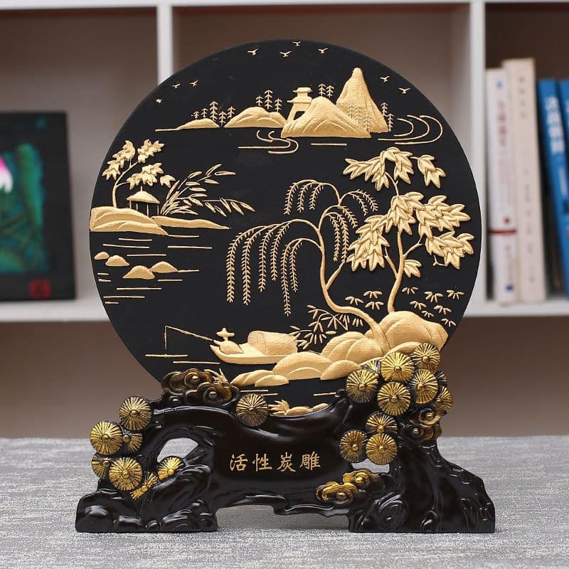 Activated Charcoal Carving Craft, Indoor Chinese-style Bar Cabinet/TV Unit Decor, Wealth-attracting Pixiu Design Living Room Ornament