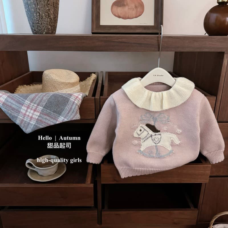【Dessert Cheese】Pink Pony! Korean children's clothing baby girl doll collar sweater sweater plaid skirt suit