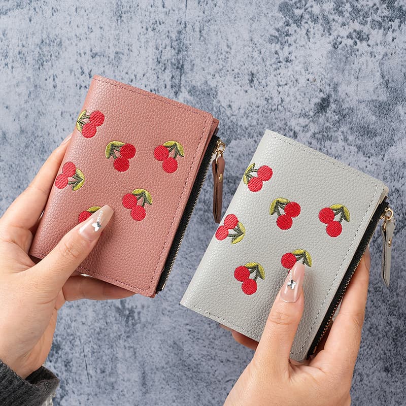 Korean ins short wallet for women Korean version embroidered new mini student wallet lychee personalized zipper bag card bag