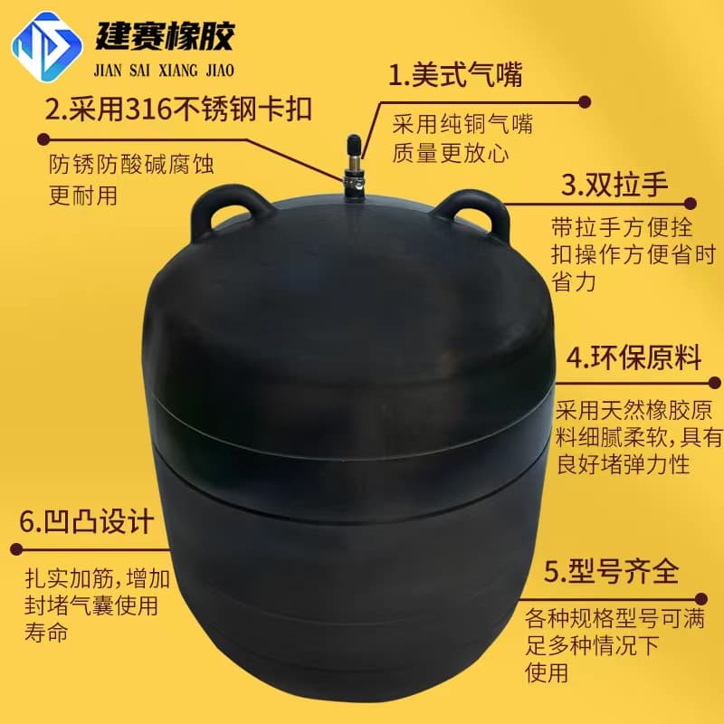 Pipe Plugging Airbag Water Sealing Test Rubber Airbag Municipal Sewer Network Leak Stopping Bladder Double Ear Thickened