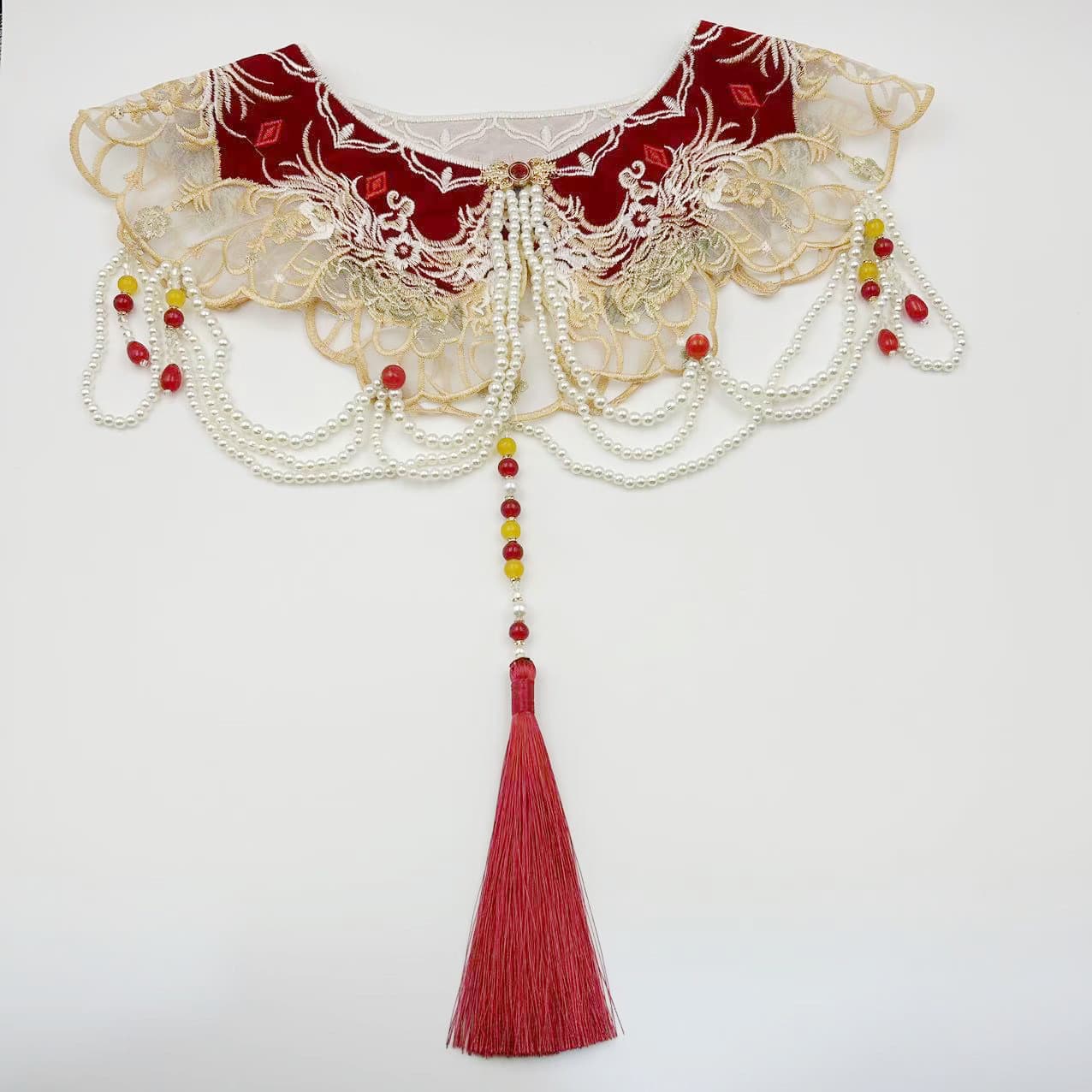 New Chinese-style Traditional Phoenix Cloud Collar Accessory Collar Shawl, Red Horse-face Skirt Toast Dress Accessory, Phoenix Chant 3D Embroidery