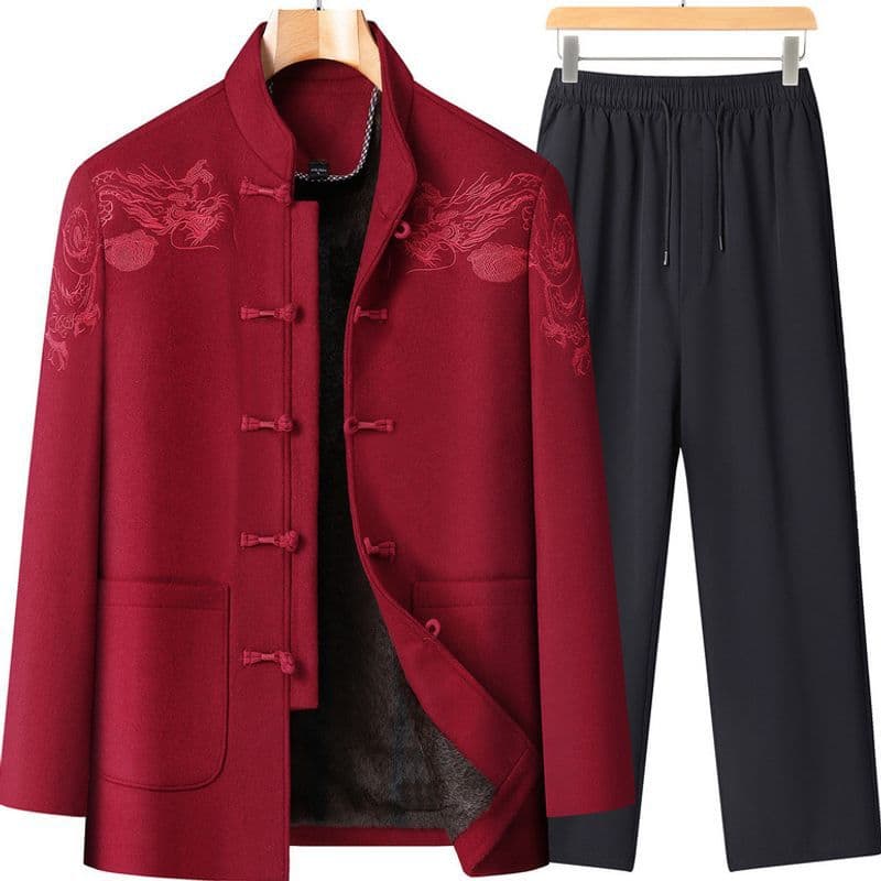 Chinese Style New 2025 Middle-Aged and Elderly Tang Suit Men's Spring and Autumn Jacket Dad's Zhongshan Suit Elderly Hanfu Set