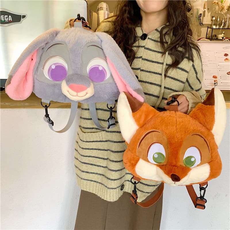 Animal Fashion Fox Head Large Face Bag Cute Cartoon Crossbody Plush Large Capacity Backpack for Men and Women
