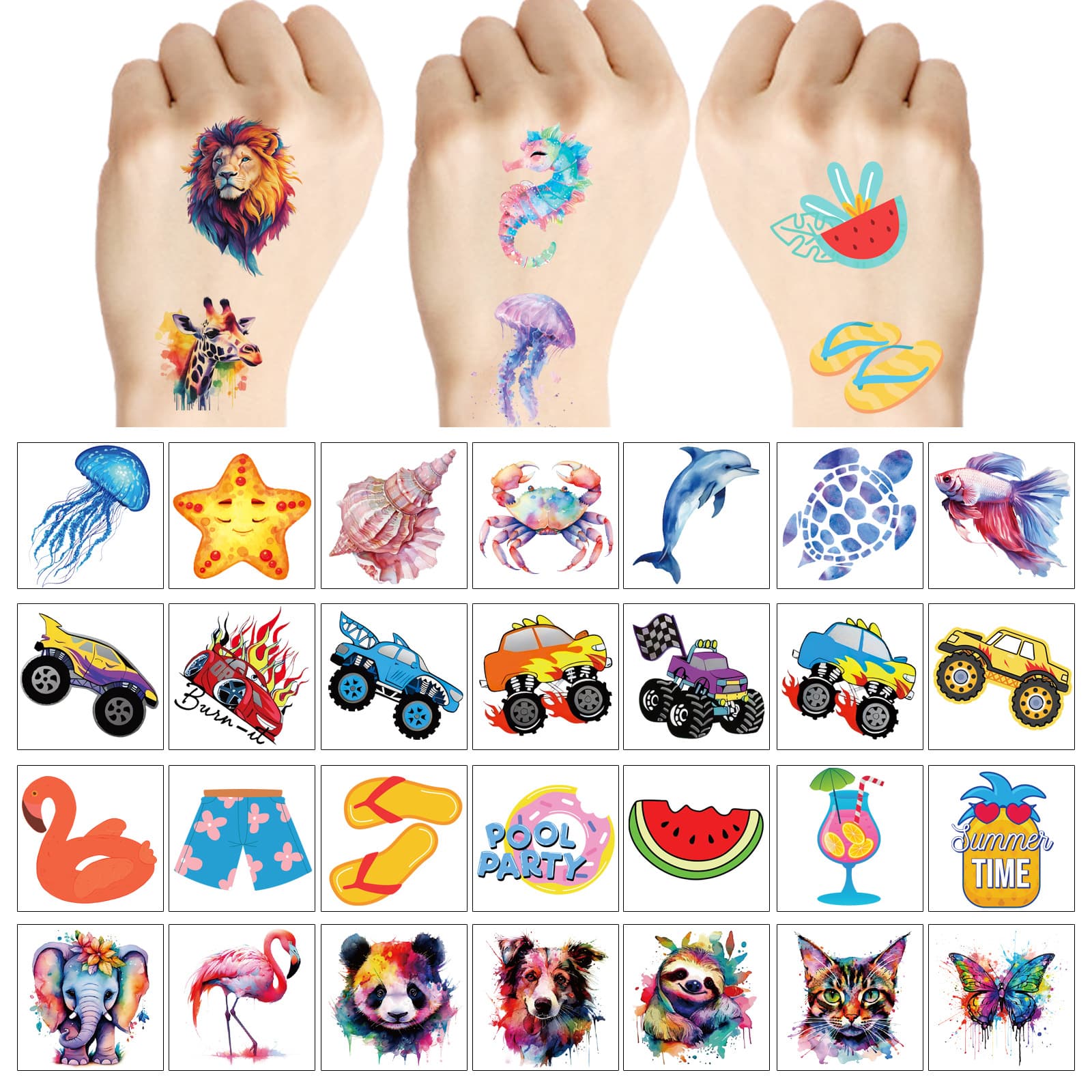 Cross-border New Arrival Children's Stage Makeup Face Tattoo Stickers: High-end Hawaiian Cartoon Marine Animal Decals