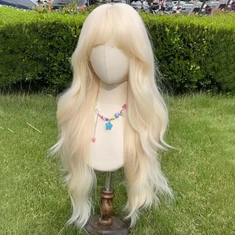 Cross-border Milk Platinum Lace Front Wig Long Hair Full Wig Natural Daily Water Wave Lolita Long Curly Wig Full Cap