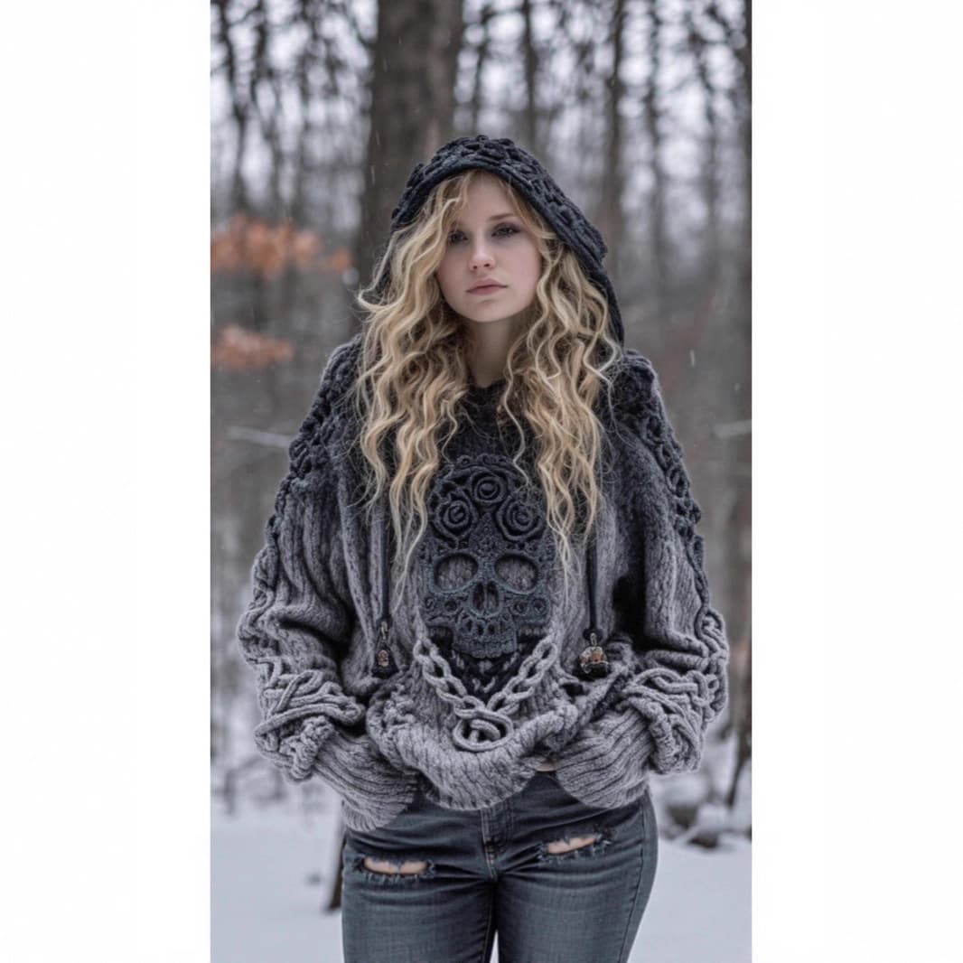 2025 New European and American Cross-Border Autumn/Winter Loose Hoodie Casual Drop-Shoulder Retro Women's Printed Top