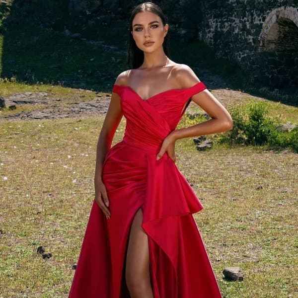 2025 New Elegant Long Mermaid Evening Gown with Satin High Slit for Hostess Banquet and Annual Party