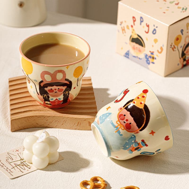 Cartoon gourd cup new family of four cute boy and girl mug coffee cup household ceramic underglaze color