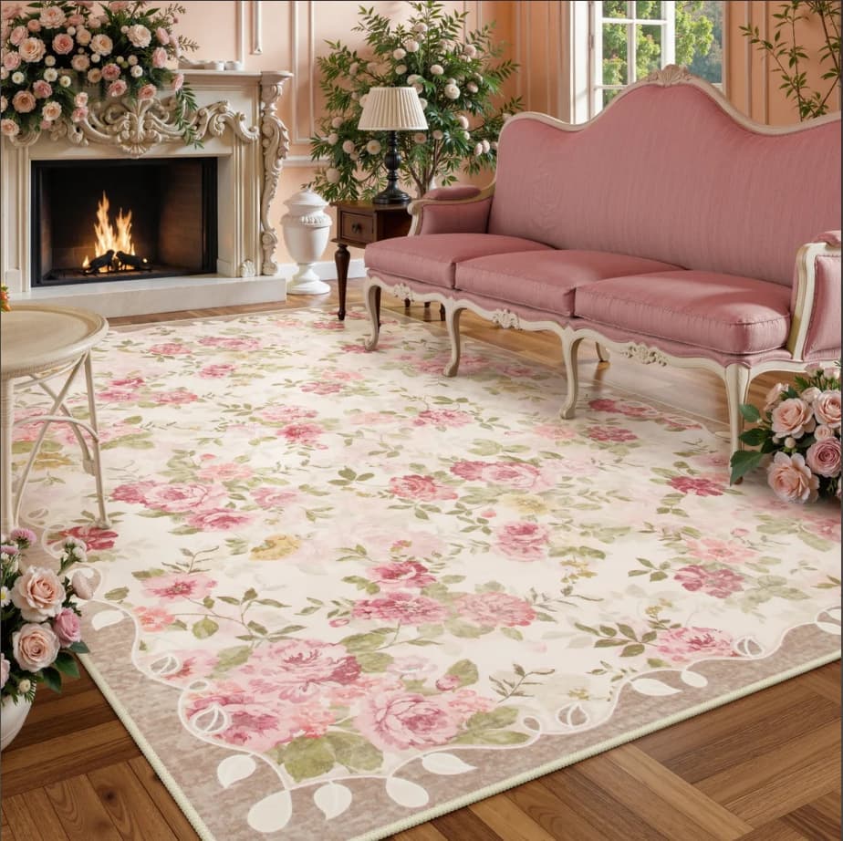 Amazon Persian Style Vintage Floral Carpet Large Area Full Coverage Stain-Resistant Rug for Living Room Bedroom Decoration and Thermal Insulation