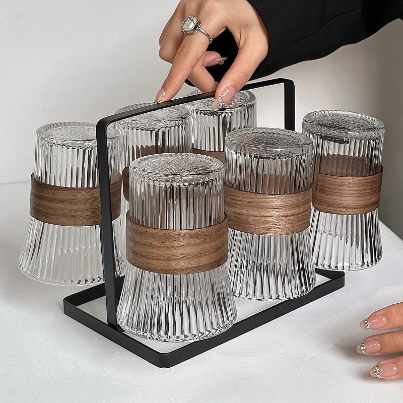 Chinese Glass Cup Set, Heat-Insulating and Anti-Scald Tea Cups for Living Room, Guest Serving, Water Drinking, Juice Cups, Coffee Cups