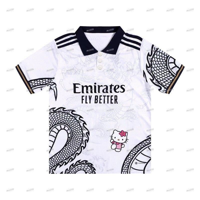 New Real Madrid pure printed dragon pattern short-sleeved kitty men's and women's sports jersey outdoor 3D printed top short-sleeved