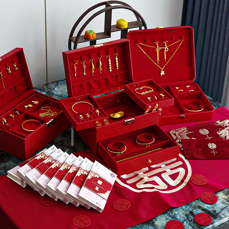 2025 New Engagement Wedding Three-Gold Hardware High-end Large-Capacity Jewelry Storage Box Gold Complete Set of Gift Gold Box