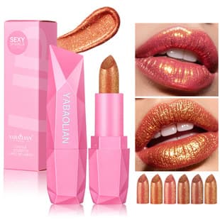 Gold Foil Lipstick Cross-Border Best Seller Wholesale Pearl Colorful Gold Shimmer Color-Changing Lipstick Gold Foil Sparkling Neon Lipstick