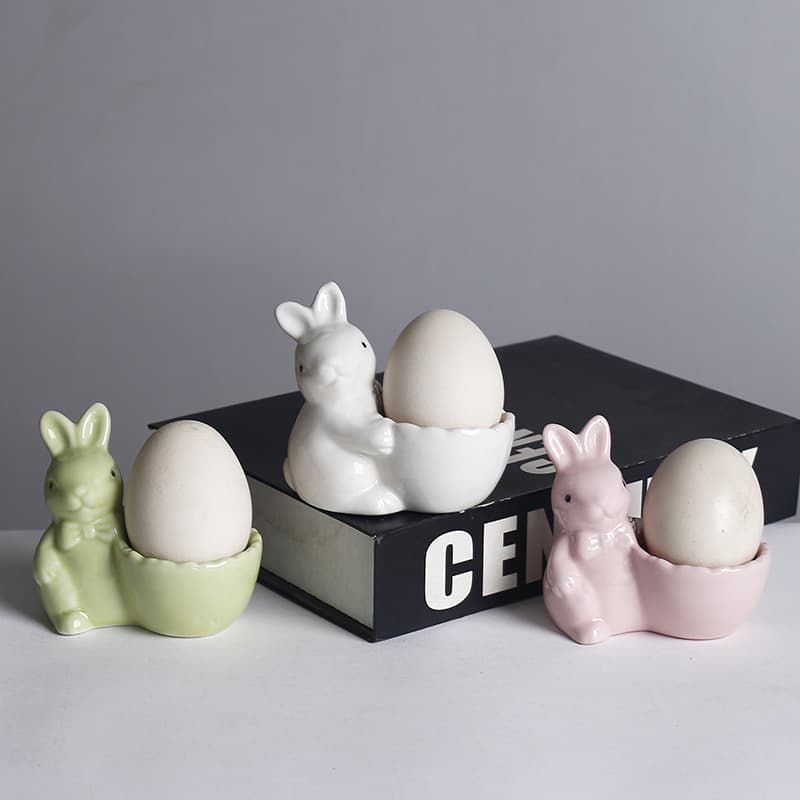 Cross-border Little Rabbit Breakfast Egg Holder Ceramic Egg Cup Egg Container Decorative Ornament Ring Makeup Sponge Stand