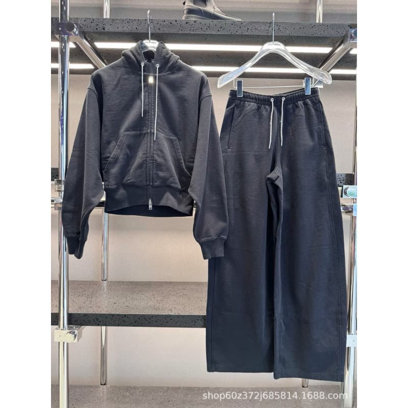 2025 Autumn/Winter New Vintage Distressed Crystal Drawstring Fleece-Lined Zip Hoodie Casual Couple Set