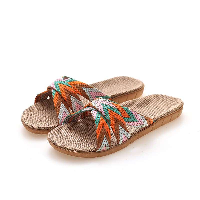 Linen Slippers for Home, Indoor Slippers for Wood Floor, One-Strap Silent Non-Slip Thick Sole Summer Sandals for Men and Women