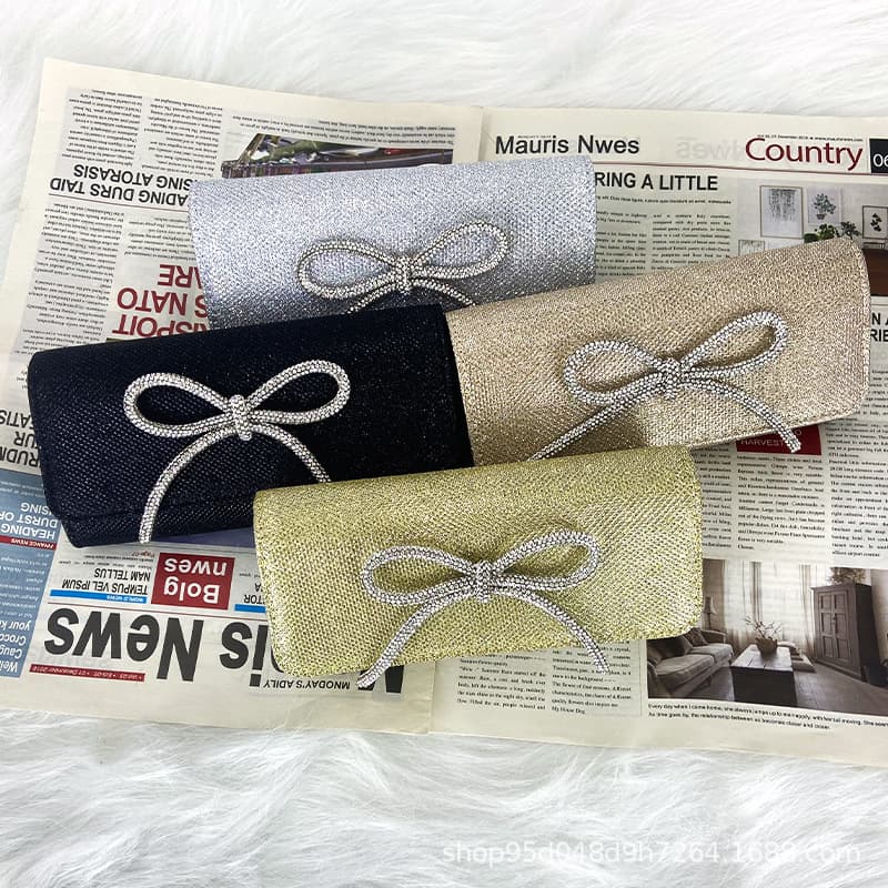 Cross-Border Evening Bag Women's High-End Bow Clutch Chain Bag Factory Stock Evening Bag Luxury Lightweight Clutch