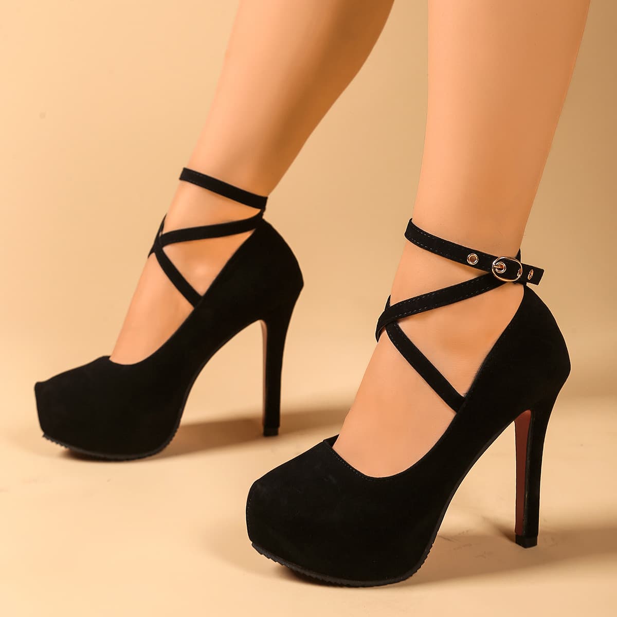 Size 34 Sexy Cross-Strap High Heels for Women, Cross-Border Fashion, 2025 Fall New Arrival, Shallow Mouth, Thin Heel, European and American Style Dress Shoes
