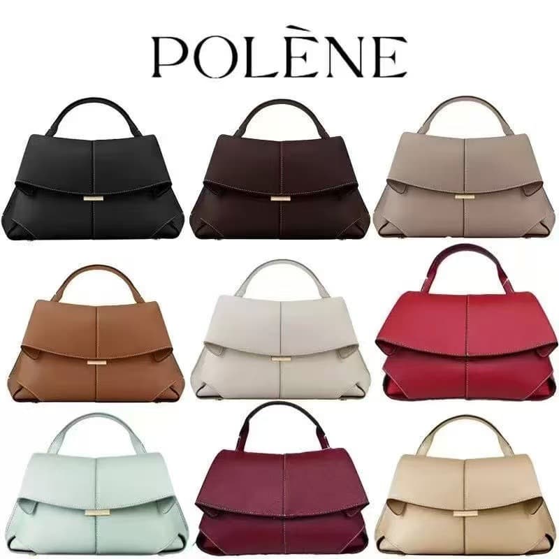 POLENE smile bag French Polingen niche genuine leather women's bag high-end pleated chaise bag hand-held cross-body