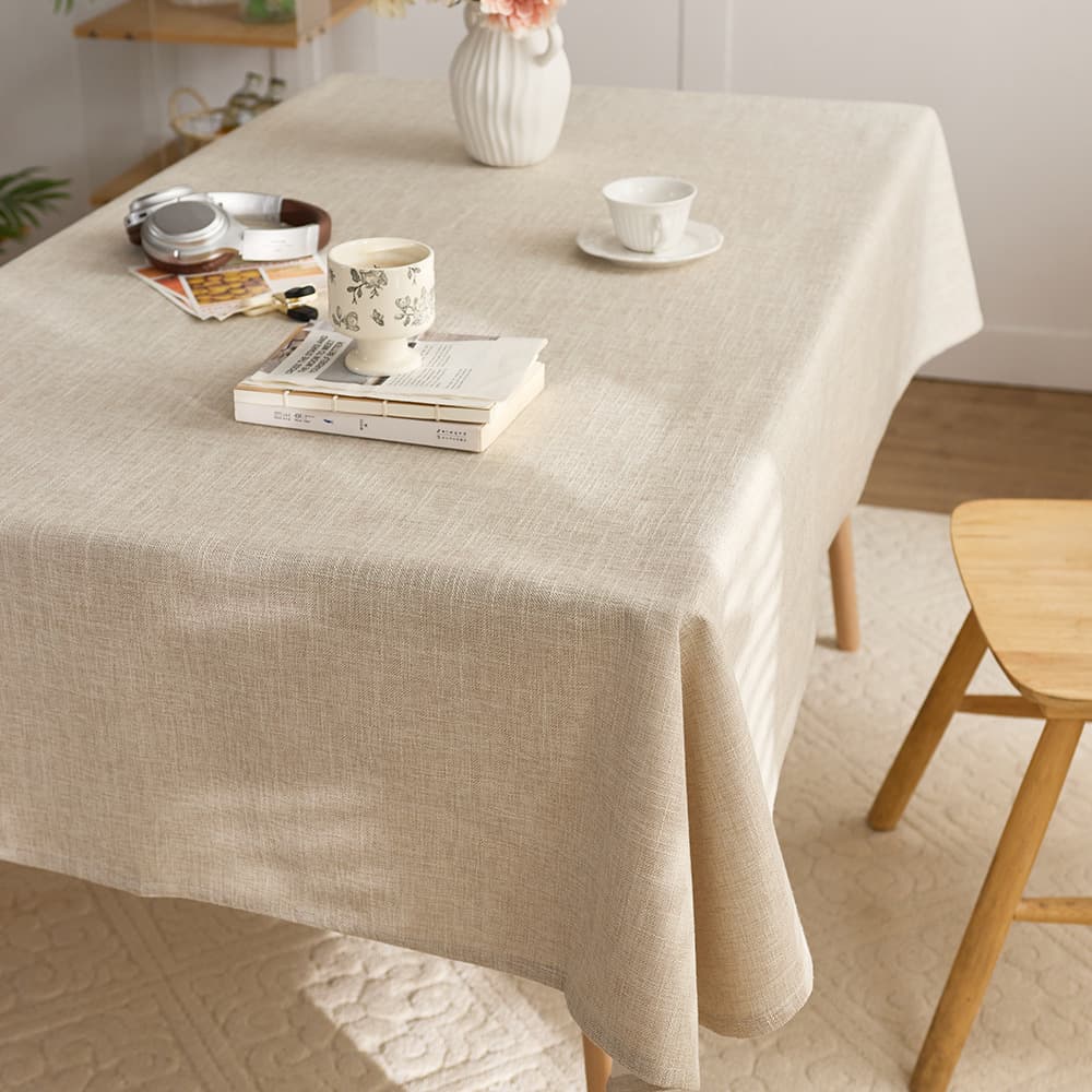 Linen Cotton Style Tablecloth, Japanese Solid Color Thickened Rectangular Fabric Table Cover, Light Luxury High-End Coffee Table Mat