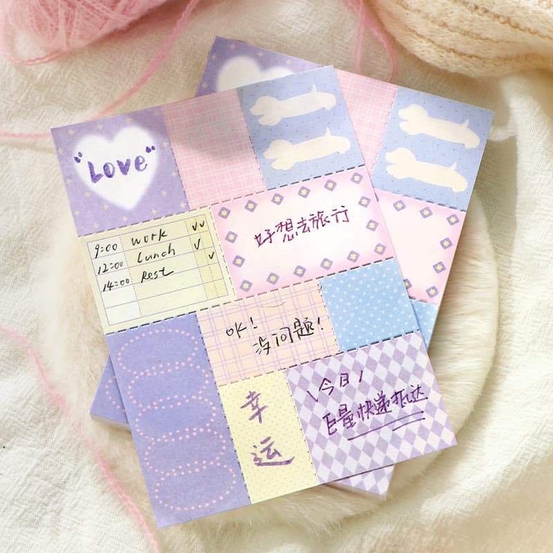 NOTE FOR Patchwork Memo Pads, Candy Magic House Series, Minimalist Plaid Journal Decor Memo Material Paper