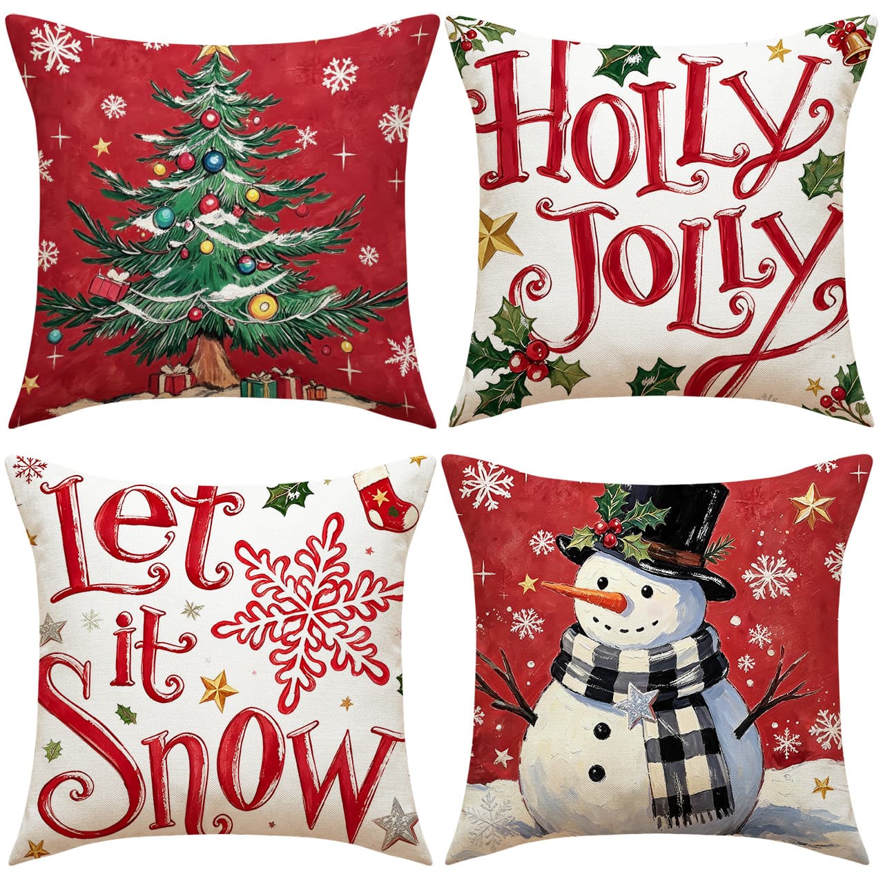 Amazon Bestseller Christmas Snowman Print Throw Pillow Cover Red Set Combo Sofa Cushion Holiday Decorative Pillow