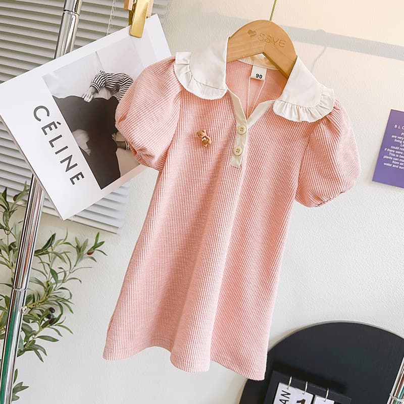 Girls Dress 2025 Summer New Style Cute Polo Dress Sweet Turn-Down Collar School Style Dress for Little Girls