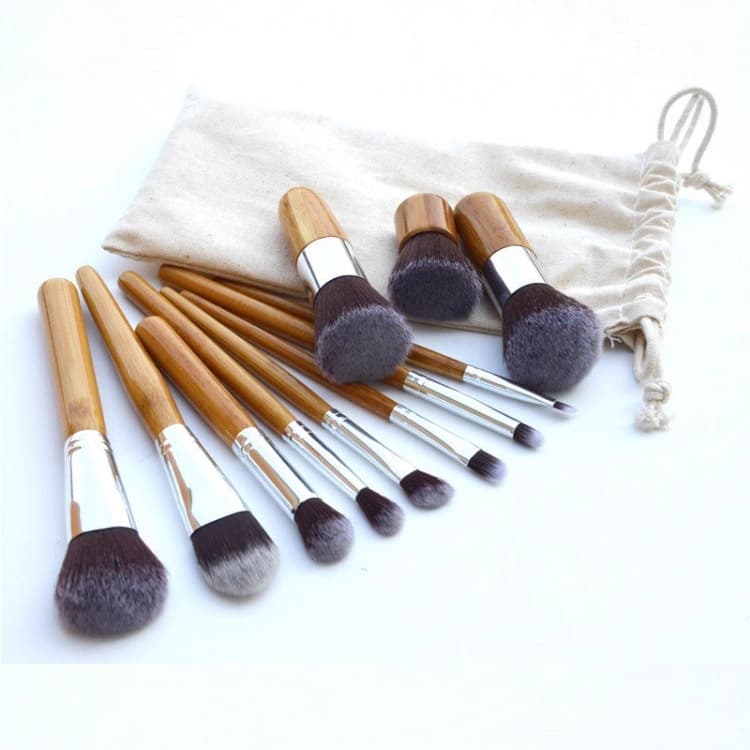 Cross-Border Hot Selling 11-Piece Bamboo Handle Makeup Brush Set, Eco-Friendly Hemp Bag Packaging, Makeup Cosmetic Tool Brush Set