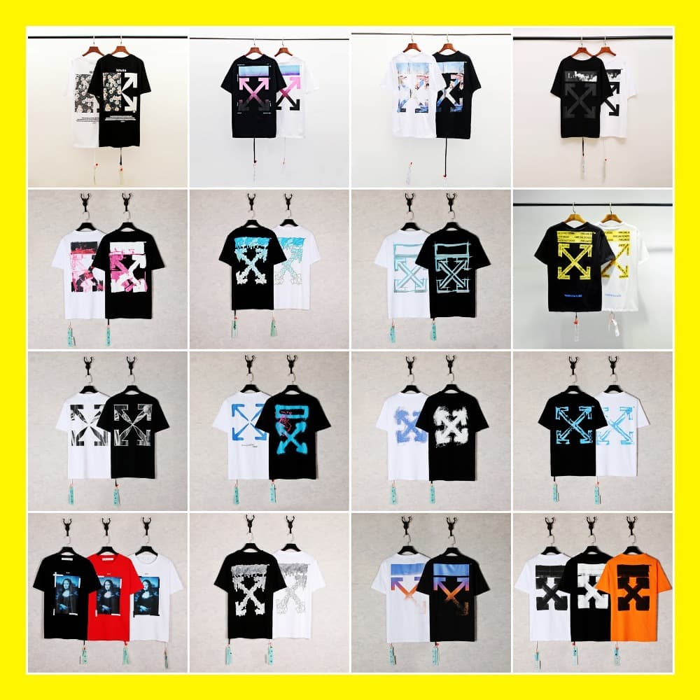 [European Size] Off-White Classic Gradient Arrow Dissolve Graffiti Warning Line Streetwear Religious Couple Short Sleeve T-Shirt