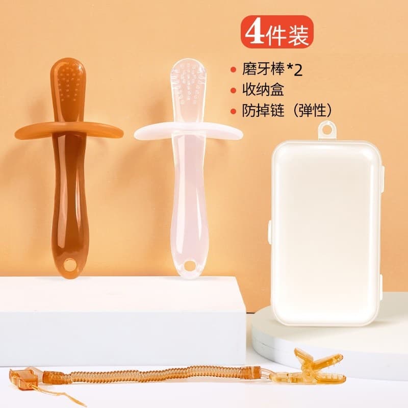 Factory direct sales baby soothing molar stick baby teether newborn silicone toothbrush nano silver portable set