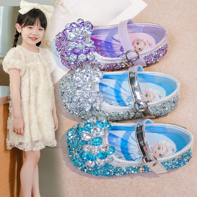 Girls Princess Shoes Spring Autumn 2026 New Fashion Versatile Rhinestone Children Leather Shoes Soft Sole Crystal Shoes Girls Flats