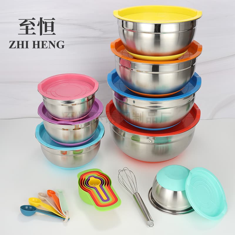 Multifunctional stainless steel salad basin, multi-specification, multi-capacity, egg-beating basin, non-slip silicone bottom, home kitchen baking basin
