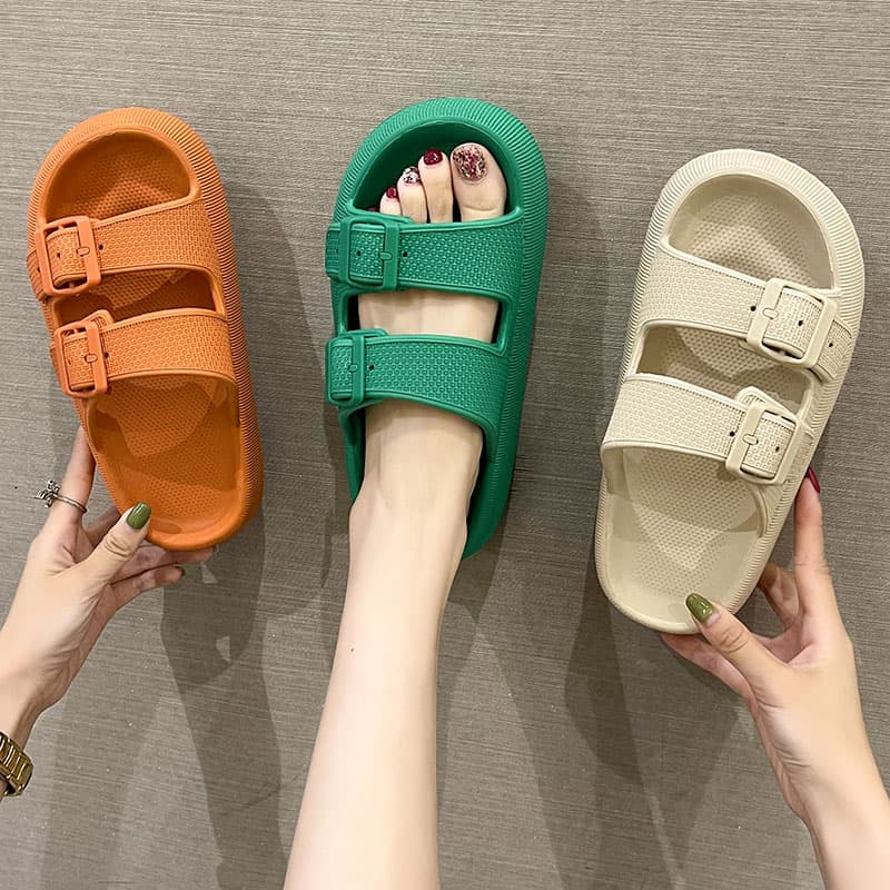 Cloud-like Slippers for Women Summer Ins Trendy Korean Style Double Buckle Thick Sole Non-slip Beach Sandals