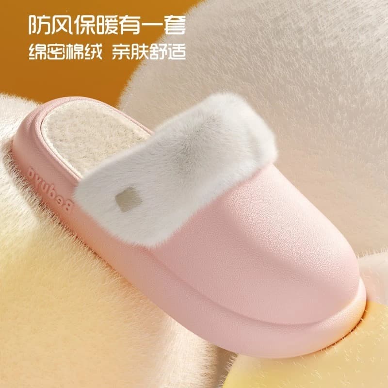 Rabbit Fur Cotton Slippers, Thickened, Wear-Resistant, Stain-Resistant, Suitable for Outdoor Wear, Winter Warm Slippers for Couples, Fur Slippers