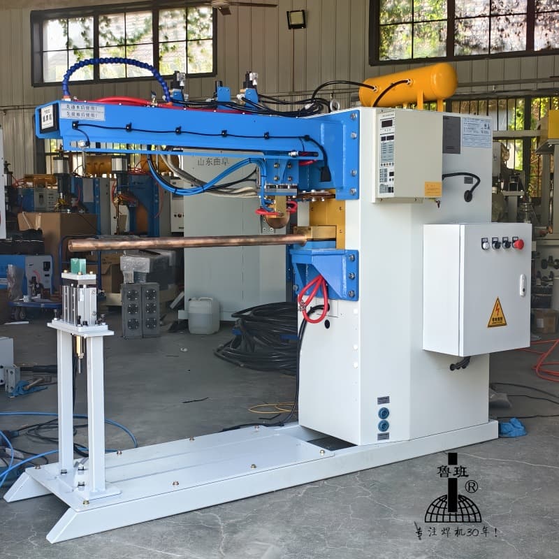 Wheeled Stainless Steel Filter Cylinder Longitudinal Seam Welder 75KVA AC Power Frequency Intelligent Straight Seam Roll Welder