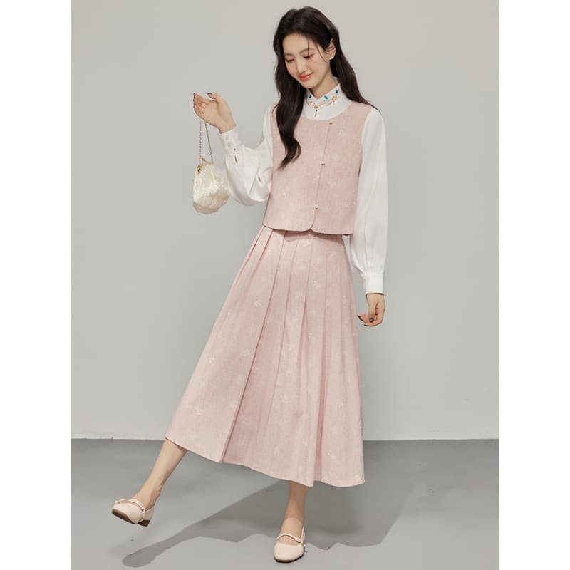 Pink Three-Piece Set Women Fall/Winter New Arrival French Gentle Style Vest Skirt Youthful Outfit