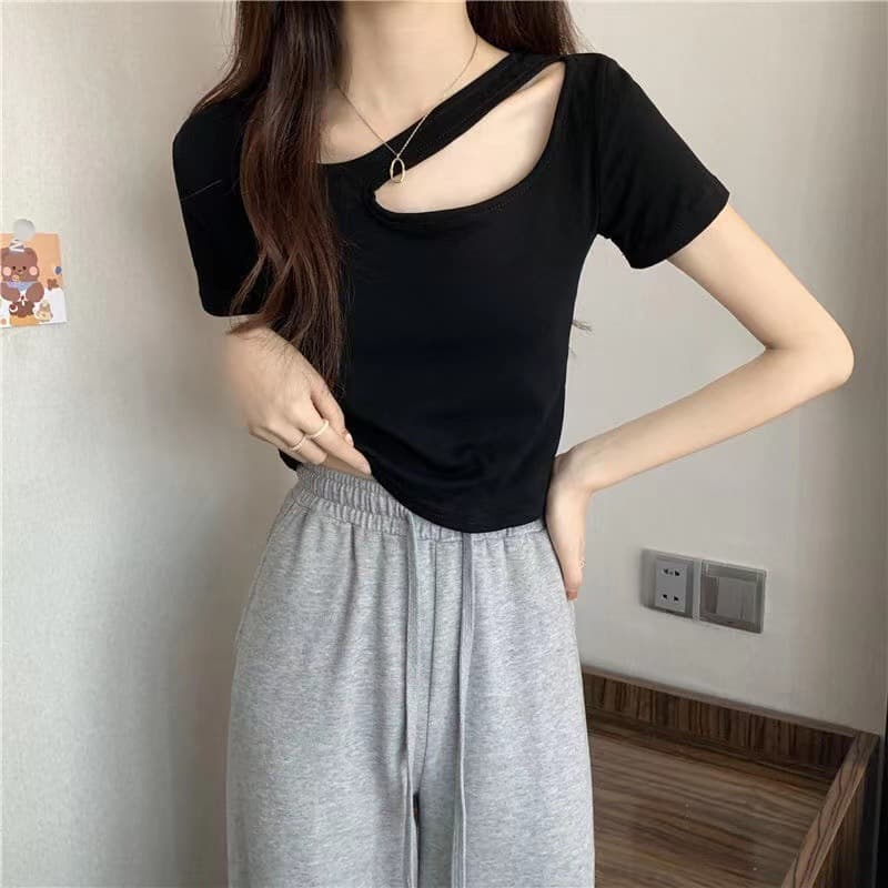Design-Inspired Hollow-Out Sweet and Spicy Style T-Shirt, 2026 Summer New Niche Women's Fitted Short Student Short-Sleeve Top