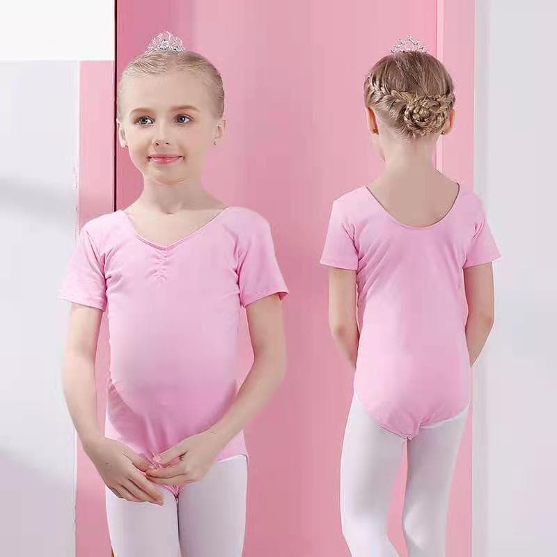 Children's dance practice clothes for women summer short-sleeved Chinese dance one-piece tutu with open cover and hidden buttons cotton with printable LOGO