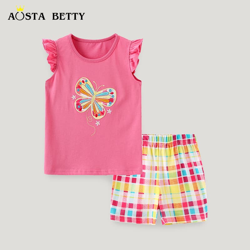 Girls' Summer Knitted Vest Set Cartoon Round Neck Two-Piece Suit Soft Cotton European Style Child Clothing Shorts Outfit