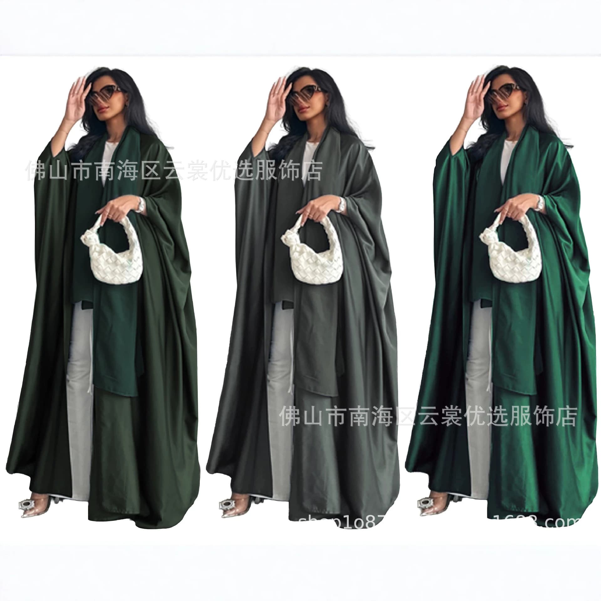 Solid Color Loose Batwing Sleeve Long Cardigan with Headwrap, Retro Ethnic Style