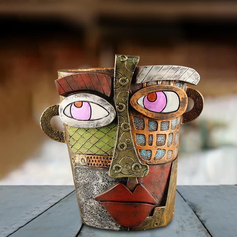 Cross-border New Retro Abstract Colorful Face Succulent Planter Resin Ornament Antique Flower Pot Decoration