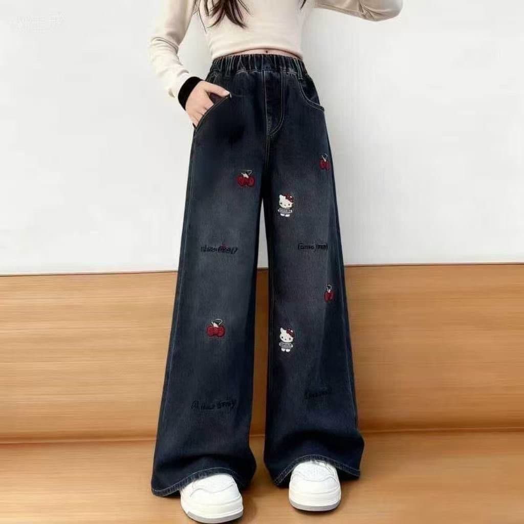 Girls' Mid-Rise Jeans Summer Thin New Slim Wide-Leg Pants Stylish Slimming Paneled Curved-Cut Jeans