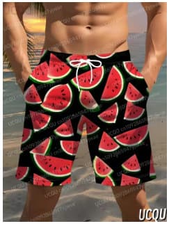 Men's Summer Shorts with Watermelon Print Quick-Dry Swim Trunks Beach Shorts, Men's Clothing