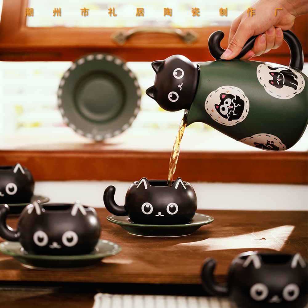 Wholesale Original Cute Cat Ceramic Water Set Household Living Room Tea Set Coffee Cup High-Value Gift for Friends
