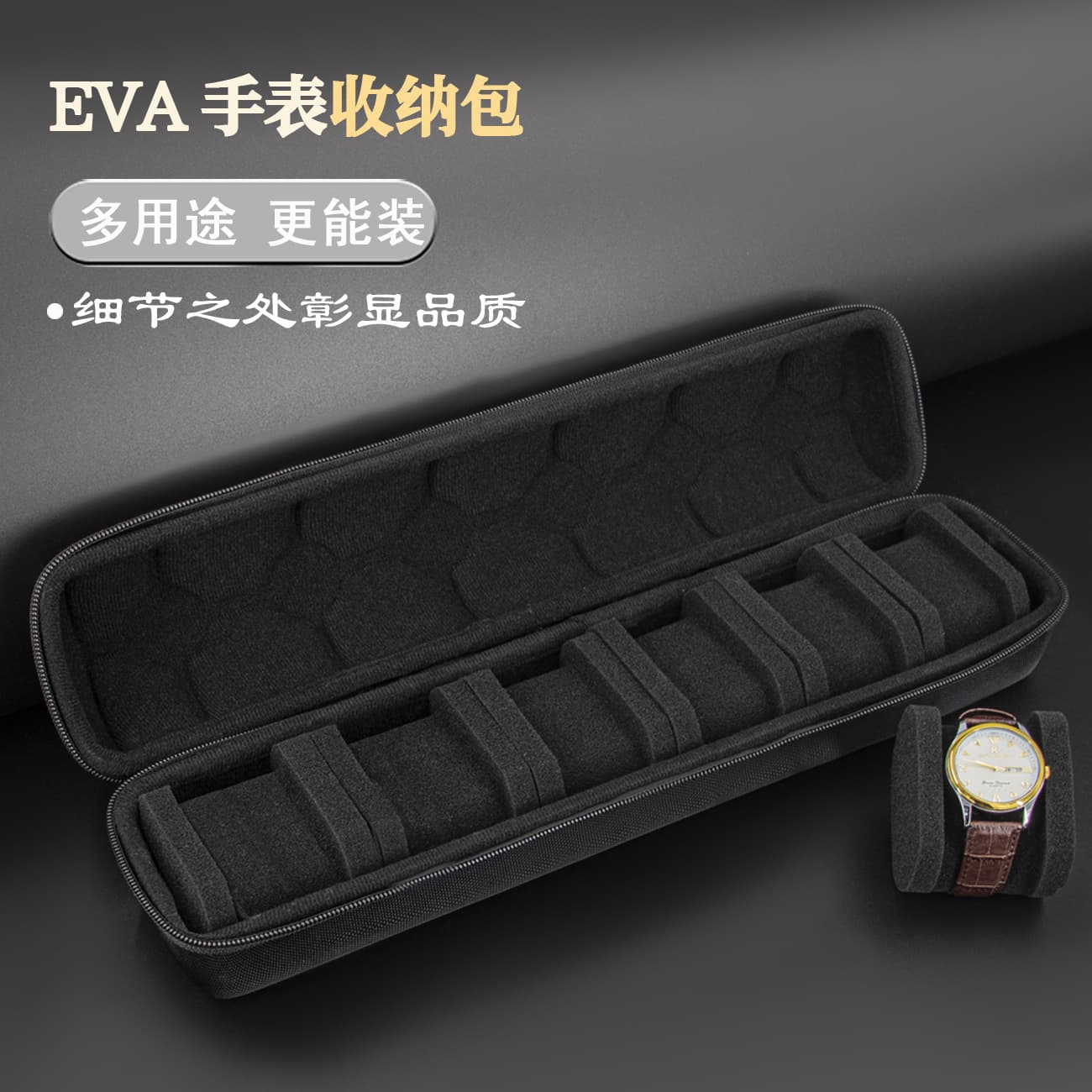 Compatible with Apple and Huawei, 5-Slot Smart Watch Storage Box with Sponge Insert, Portable Watch EVA Carrying Case
