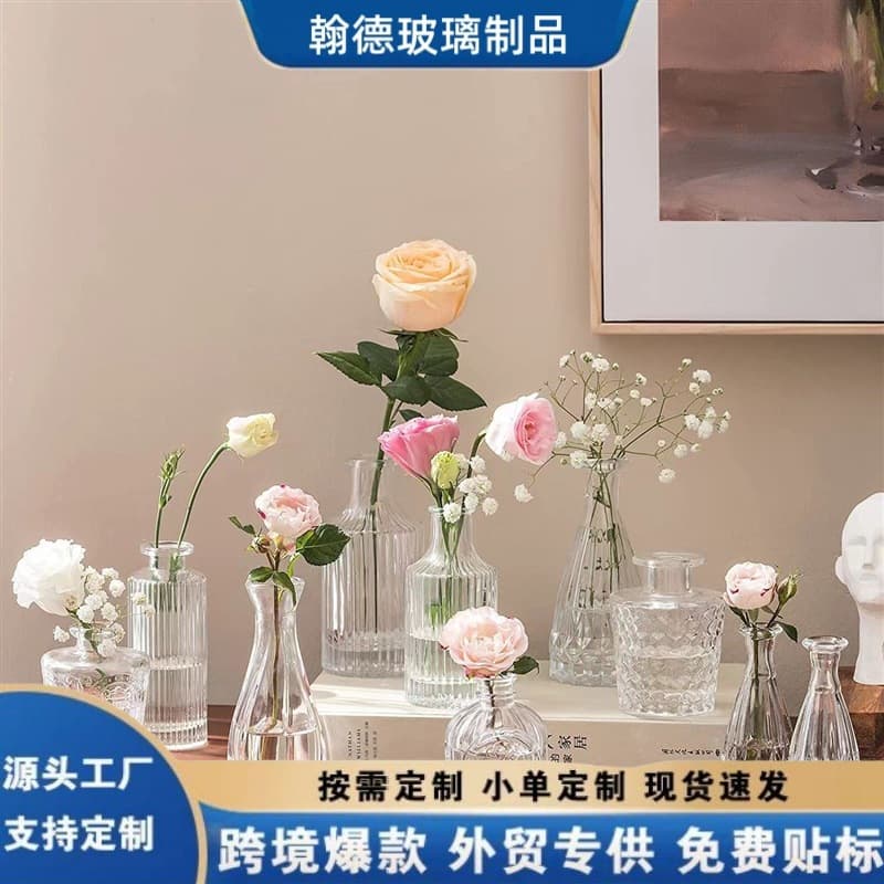 French retro glass vase transparent water-cultured hydroponic home desktop decoration crafts ornaments mini vase