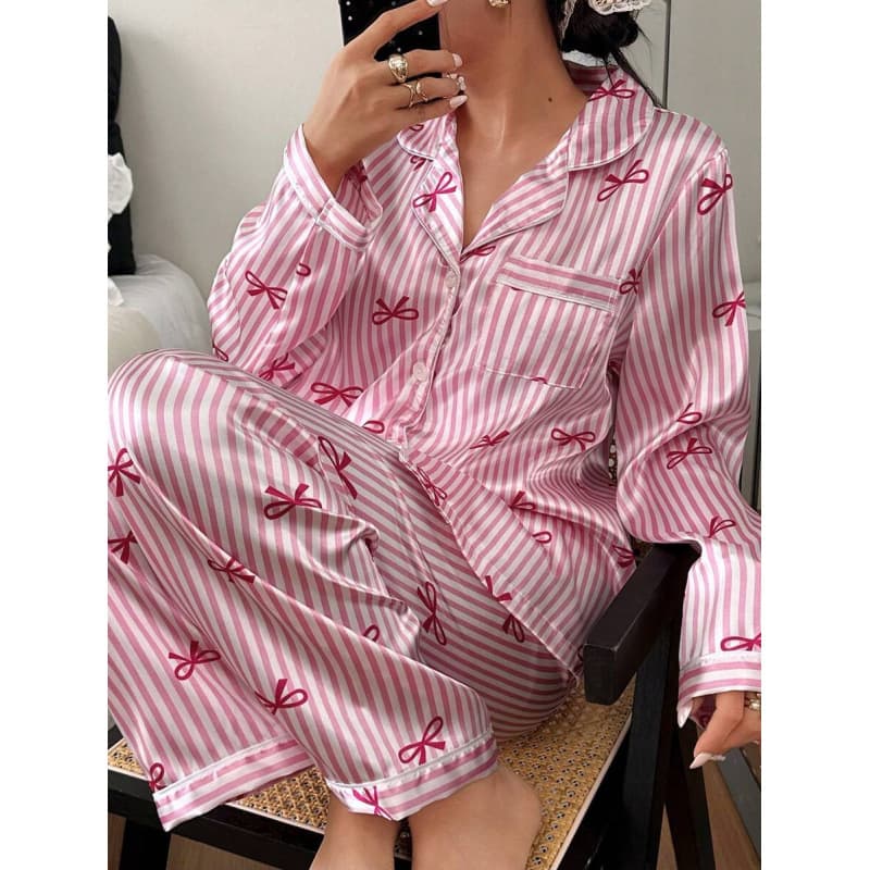 S 55093 Pink Stripe Long Pajamas