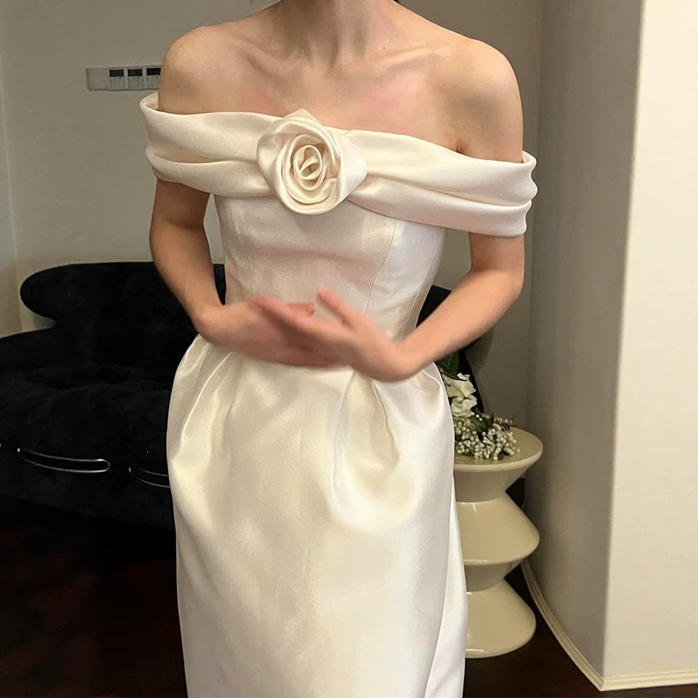 French-style Light Wedding Dress for Bride, Simple One-Shoulder High-End Satin, White Gown for Marriage Registration and Engagement